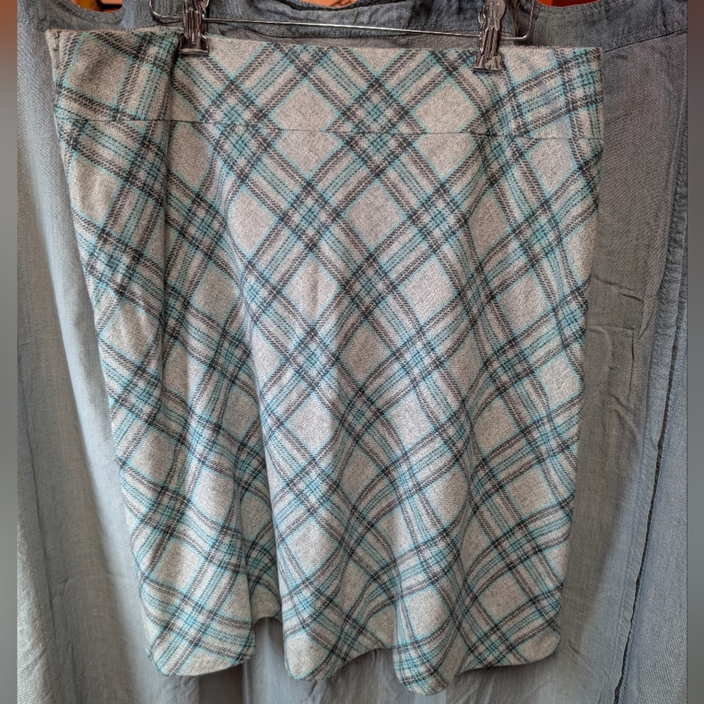 Talbots Blue and Gray Plaid A-Line Skirt